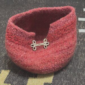 Handmade Felted Wool Knitting Bowl, Red